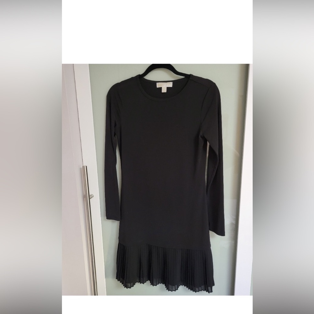 Michael Kors XS black dress capsule classic pleated ponte knit lbd